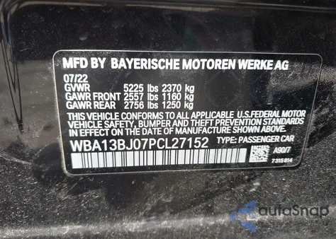 2023 BMW 5 Series 530I xDrive из США, поврежденный, VIN WBA13BJ07PCL27152